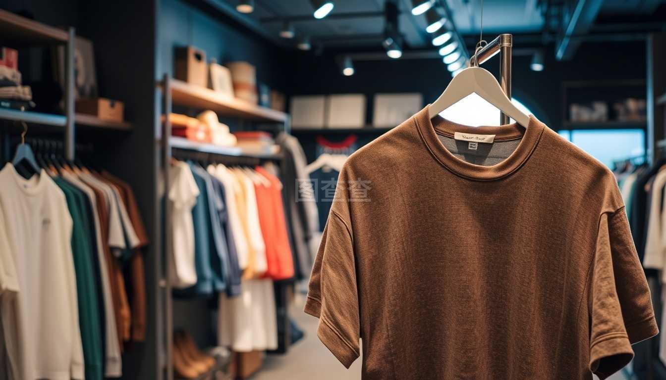 衣服與零售商店景觀 一家以T恤為核心的服裝零售店